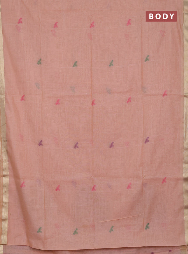 Jamdhani cotton saree peach shade with thread woven buttas and jamdhani pallu