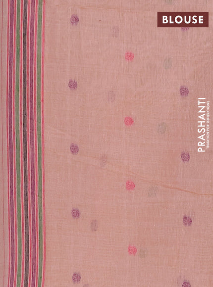 Jamdhani cotton saree peach shade with thread woven buttas and jamdhani pallu