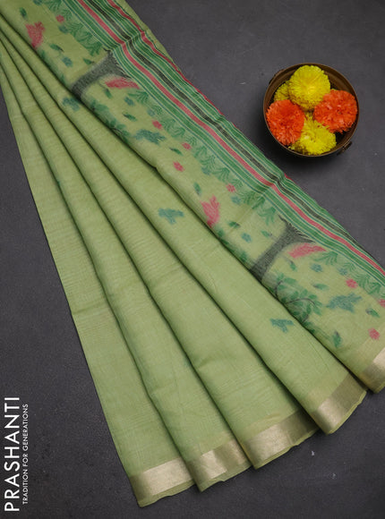 Jamdhani cotton saree pista green with thread woven buttas and jamdhani pallu