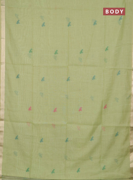 Jamdhani cotton saree pista green with thread woven buttas and jamdhani pallu