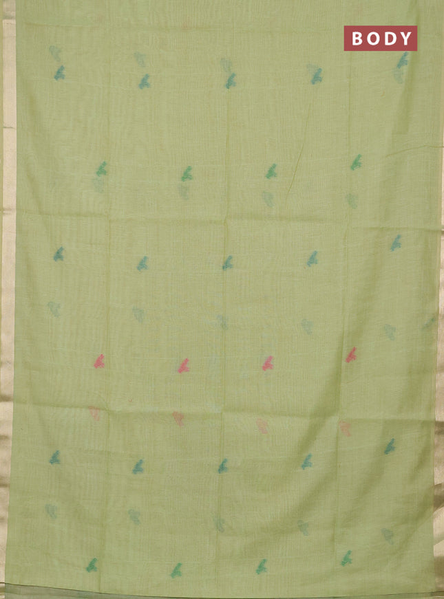Jamdhani cotton saree pista green with thread woven buttas and jamdhani pallu