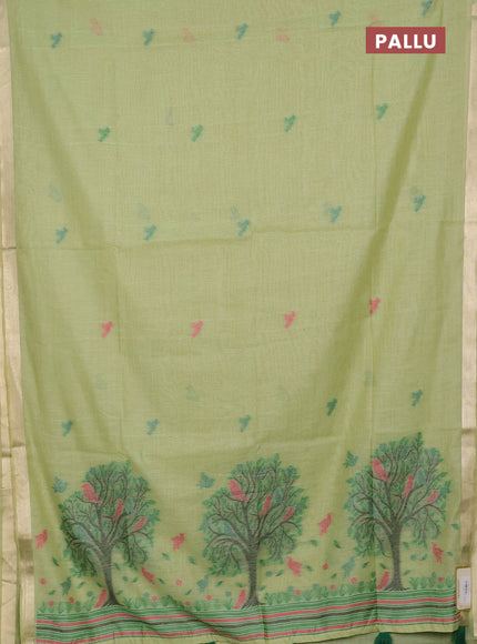 Jamdhani cotton saree pista green with thread woven buttas and jamdhani pallu