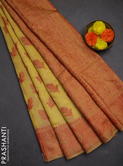 Jamdhani cotton saree pale yellow and red with thread woven buttas and jamdhani pallu