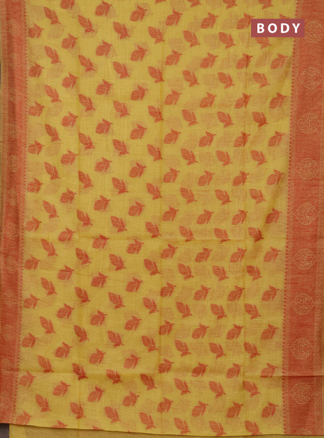 Jamdhani cotton saree pale yellow and red with thread woven buttas and jamdhani pallu