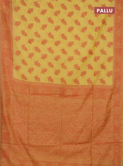 Jamdhani cotton saree pale yellow and red with thread woven buttas and jamdhani pallu