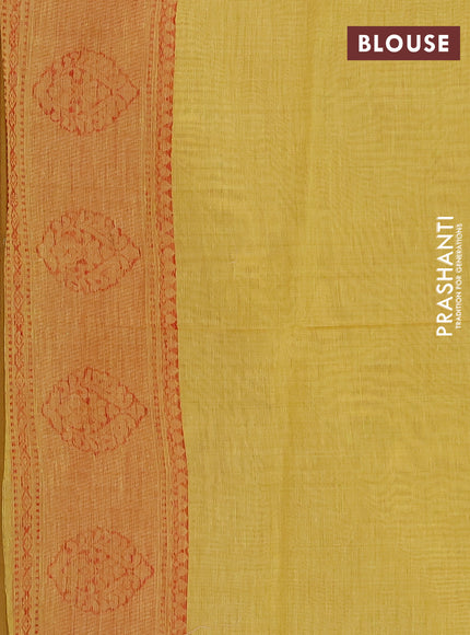 Jamdhani cotton saree pale yellow and red with thread woven buttas and jamdhani pallu