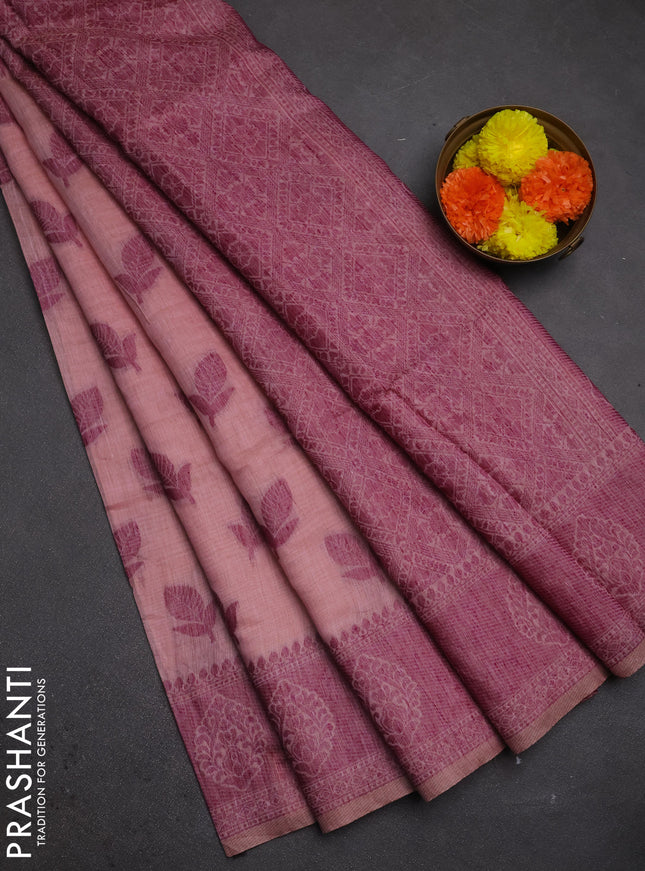 Jamdhani cotton saree pastel pink with thread woven buttas and jamdhani pallu