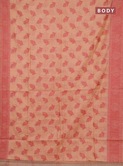 Jamdhani cotton saree peach shade and maroon with thread woven buttas and jamdhani pallu