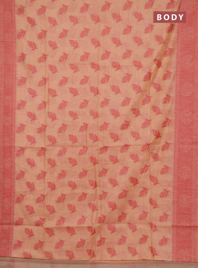 Jamdhani cotton saree peach shade and maroon with thread woven buttas and jamdhani pallu