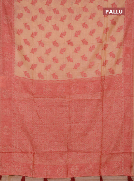Jamdhani cotton saree peach shade and maroon with thread woven buttas and jamdhani pallu