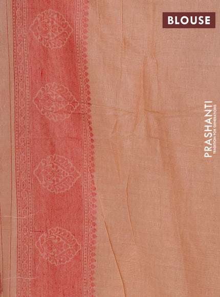 Jamdhani cotton saree peach shade and maroon with thread woven buttas and jamdhani pallu