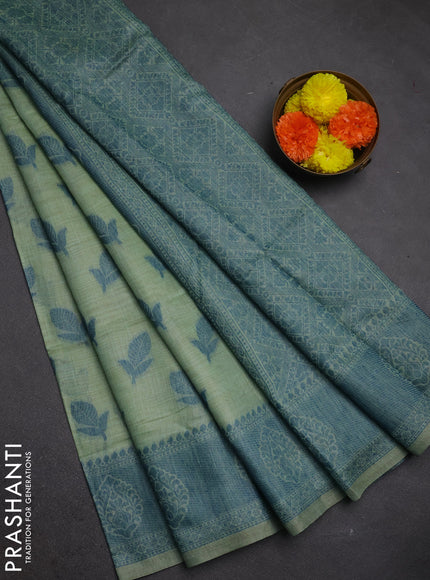 Jamdhani cotton saree teal green and teal blue with thread woven buttas and jamdhani pallu