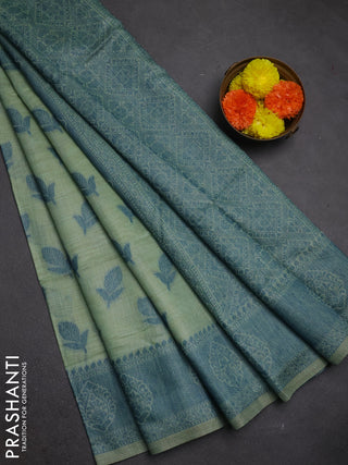 Jamdhani cotton saree teal green and teal blue with thread woven buttas and jamdhani pallu