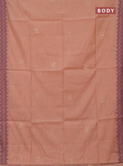 Jamdhani cotton saree peach orange and purple with zari woven buttas and jamdhani pallu