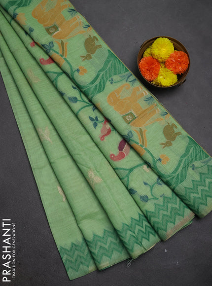 Jamdhani cotton saree pista green and bottle green with zari woven buttas and jamdhani pallu