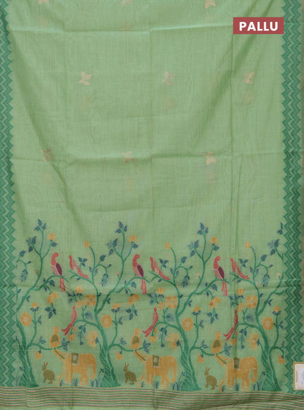 Jamdhani cotton saree pista green and bottle green with zari woven buttas and jamdhani pallu