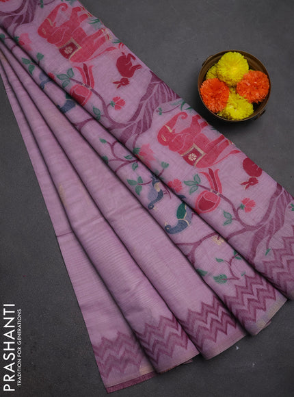 Jamdhani cotton saree lavender and purple with zari woven buttas and jamdhani pallu