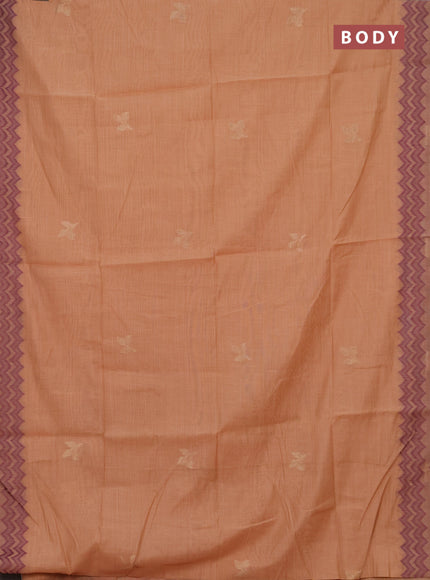Jamdhani cotton saree peach shade and purple with zari woven buttas and jamdhani pallu