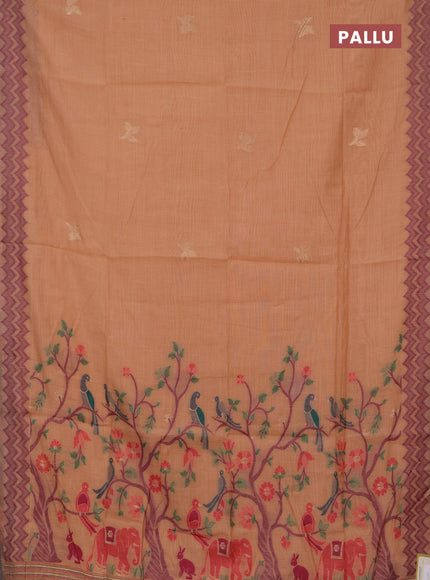 Jamdhani cotton saree peach shade and purple with zari woven buttas and jamdhani pallu
