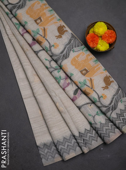 Jamdhani cotton saree beige and black with zari woven buttas and jamdhani pallu