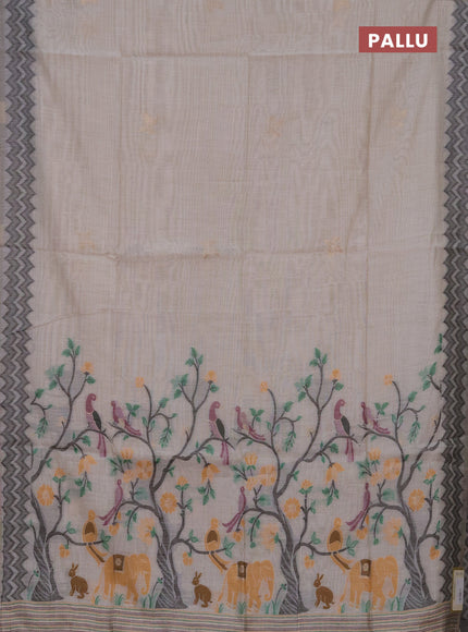 Jamdhani cotton saree beige and black with zari woven buttas and jamdhani pallu