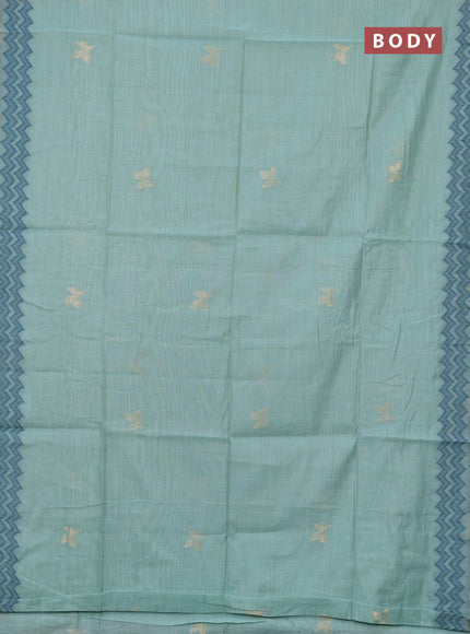 Jamdhani cotton saree teal blue and peacock green with zari woven buttas and jamdhani pallu