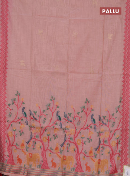 Jamdhani cotton saree peach shade and pink with zari woven buttas and jamdhani pallu