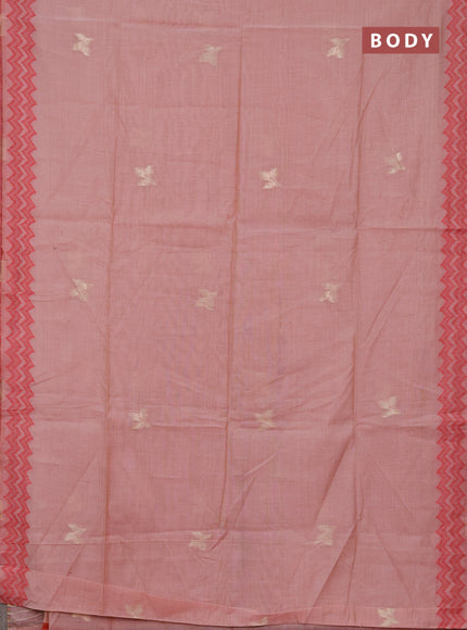 Jamdhani cotton saree peach shade and maroon with zari woven buttas and jamdhani pallu