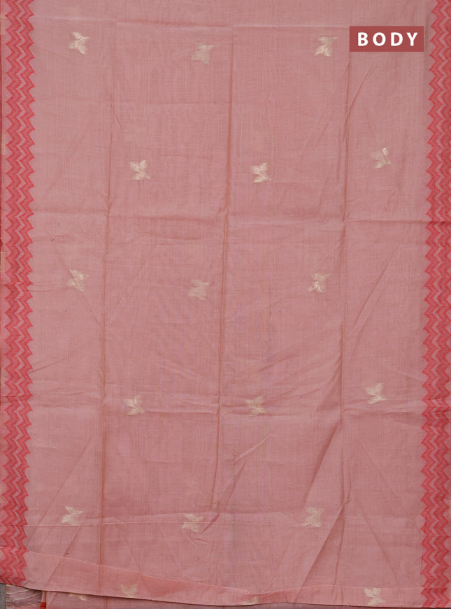 Jamdhani cotton saree peach shade and maroon with zari woven buttas and jamdhani pallu