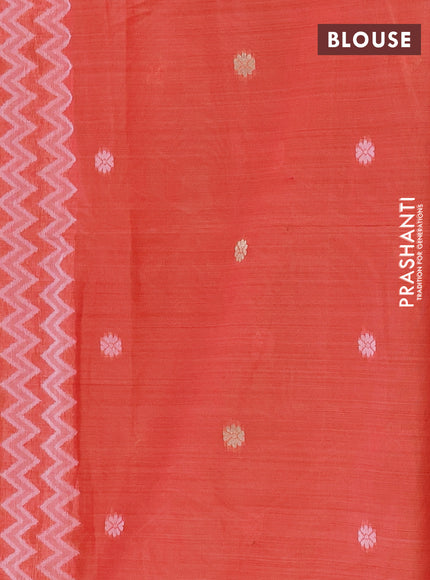Jamdhani cotton saree peach shade and maroon with zari woven buttas and jamdhani pallu