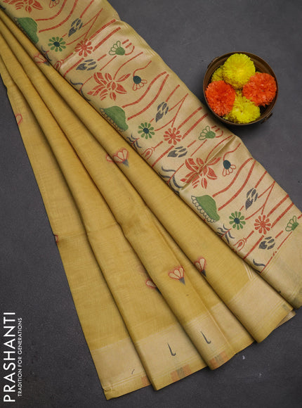Jamdhani cotton saree pale yellow with zari woven buttas and muniya butta border
