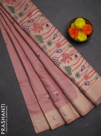 Jamdhani cotton saree peach pink with zari woven buttas and muniya butta border