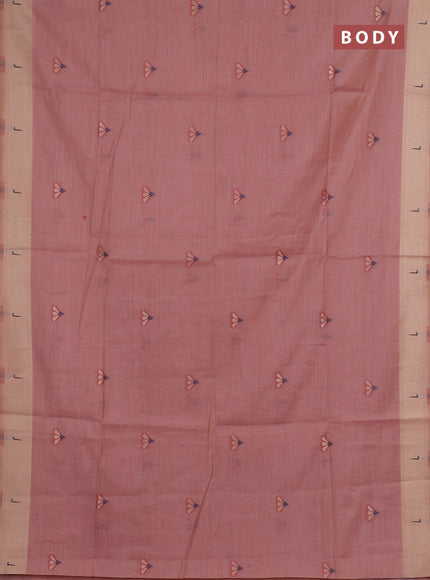Jamdhani cotton saree peach pink with zari woven buttas and muniya butta border