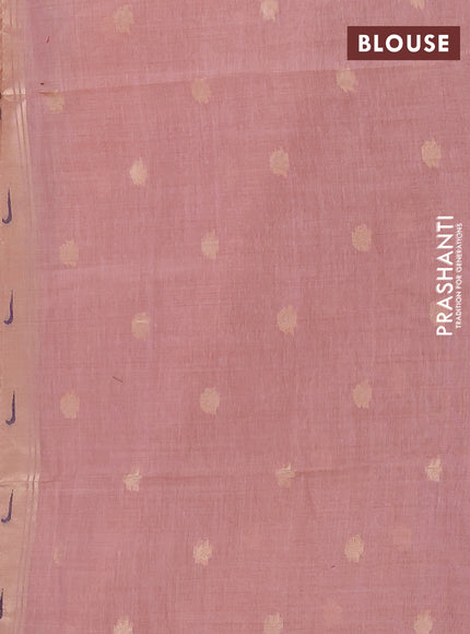 Jamdhani cotton saree peach pink with zari woven buttas and muniya butta border