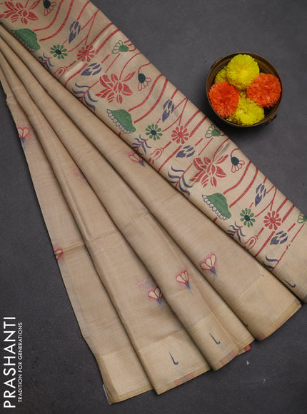 Jamdhani cotton saree beige with zari woven buttas and muniya butta border