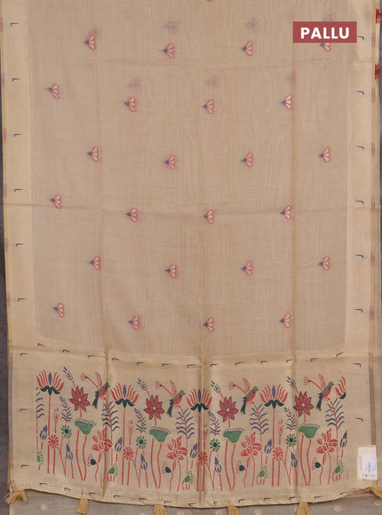 Jamdhani cotton saree beige with zari woven buttas and muniya butta border