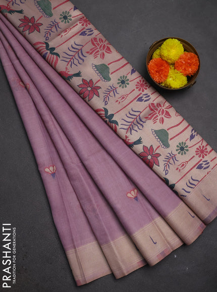 Jamdhani cotton saree lavender with zari woven buttas and muniya butta border