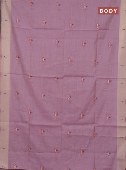 Jamdhani cotton saree lavender with zari woven buttas and muniya butta border