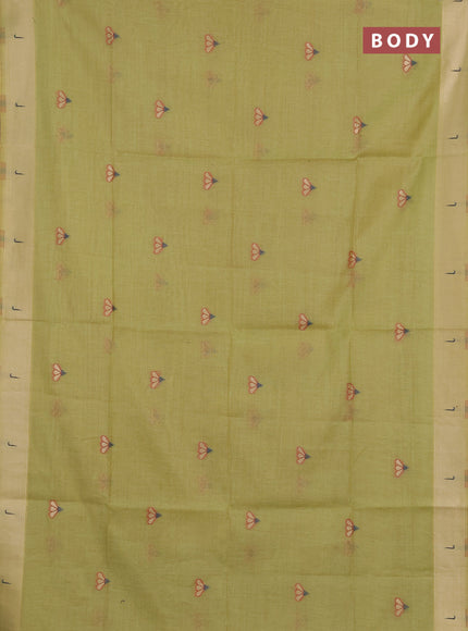 Jamdhani cotton saree pista green with zari woven buttas and muniya butta border