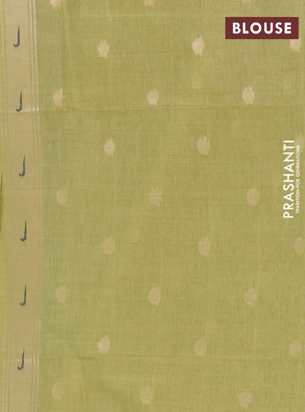 Jamdhani cotton saree pista green with zari woven buttas and muniya butta border