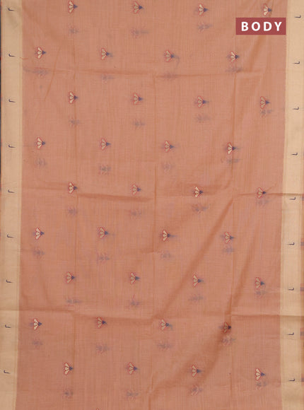 Jamdhani cotton saree peach shade with zari woven buttas and muniya butta border