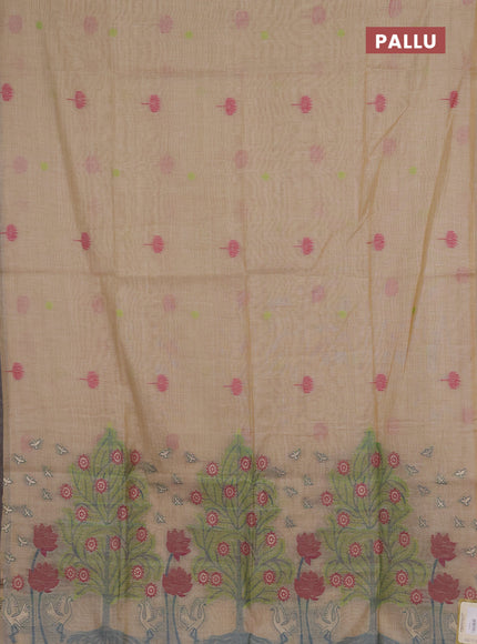 Jamdhani cotton saree beige with thread buttas and jamdhani pallu