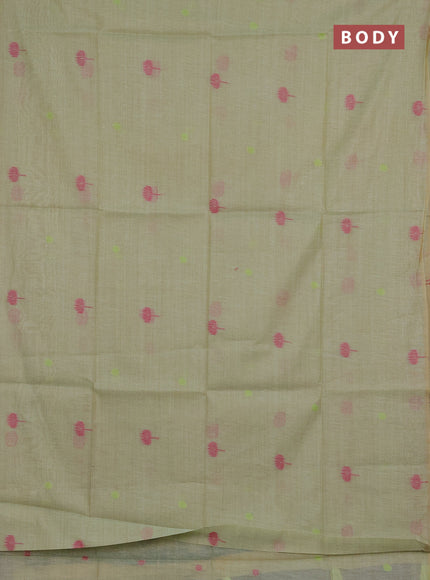 Jamdhani cotton saree pista green with thread buttas and jamdhani pallu