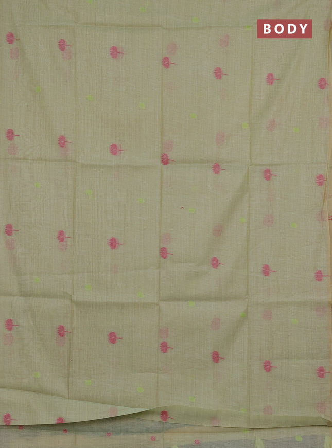 Jamdhani cotton saree pista green with thread buttas and jamdhani pallu