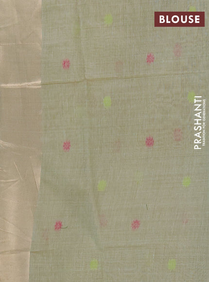 Jamdhani cotton saree pista green with thread buttas and jamdhani pallu