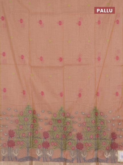 Jamdhani cotton saree peach shade with thread buttas and jamdhani pallu