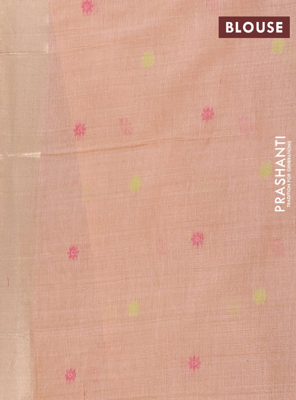 Jamdhani cotton saree peach shade with thread buttas and jamdhani pallu