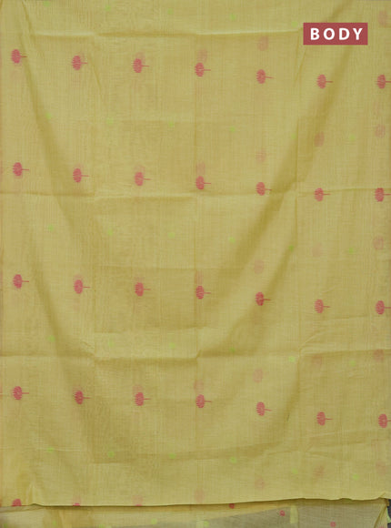 Jamdhani cotton saree lime green with thread buttas and jamdhani pallu