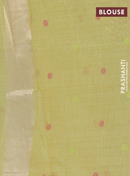 Jamdhani cotton saree lime green with thread buttas and jamdhani pallu