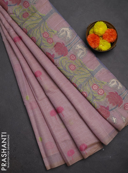 Jamdhani cotton saree lavender with thread buttas and jamdhani pallu